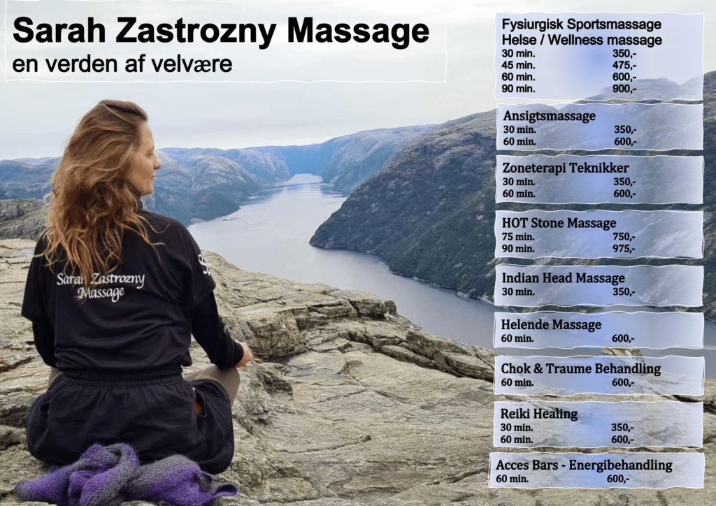 Sarah Zastrozny Massage priser januar 2024